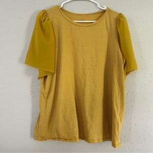 LOFT Mustard Yellow White Striped Short Sleeve Blouse Flutter Casual Office XL